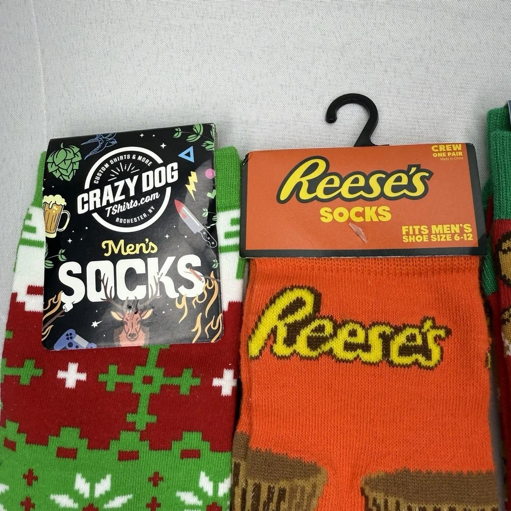 Men's Christmas ‎ And Reese's Peanut Butter Cup Socks Funny 3 Pairs Crew Holiday